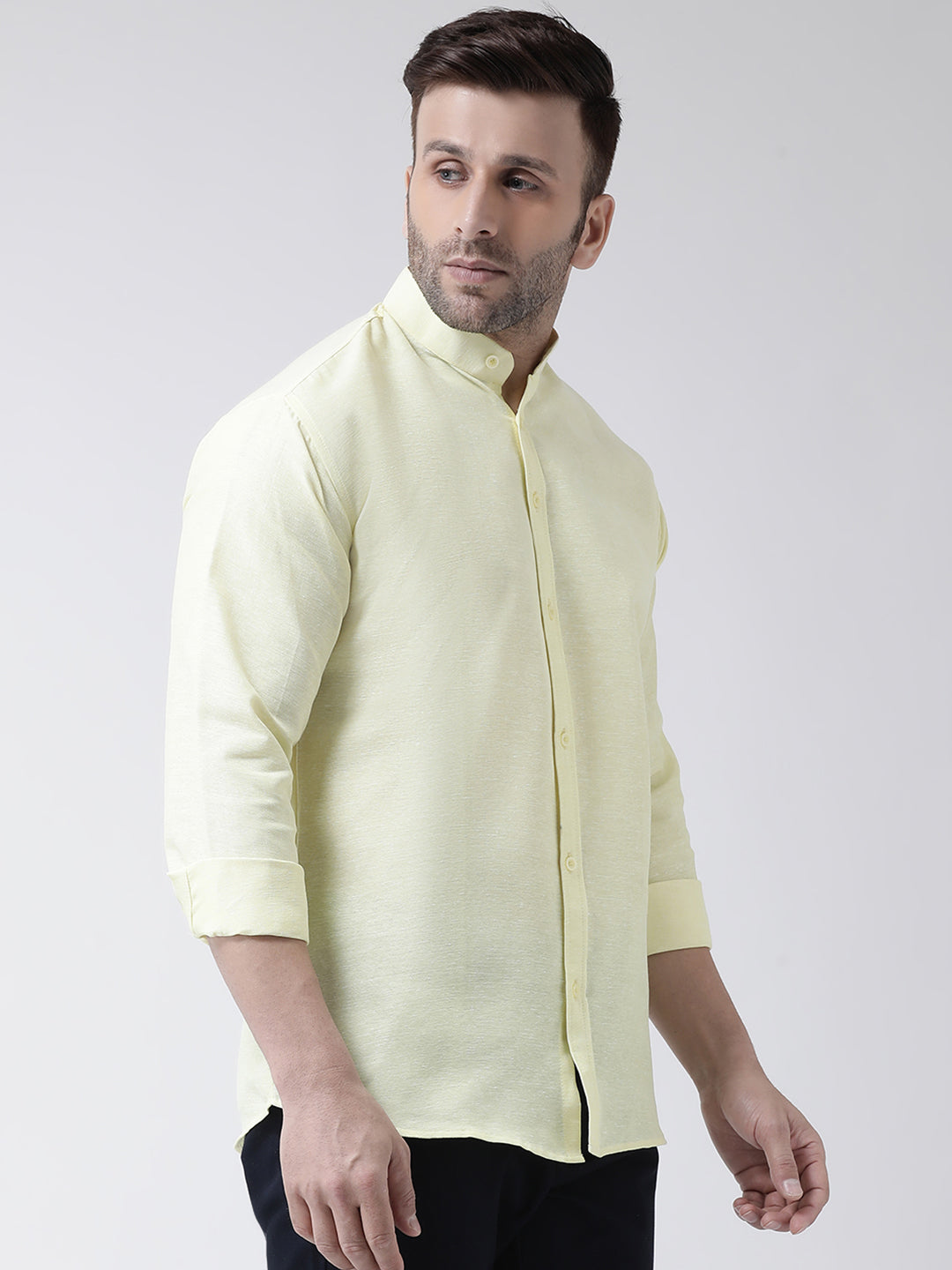 RIAG Yellow Men's Chinese Collar Full Sleeves Shirt | Grocsy