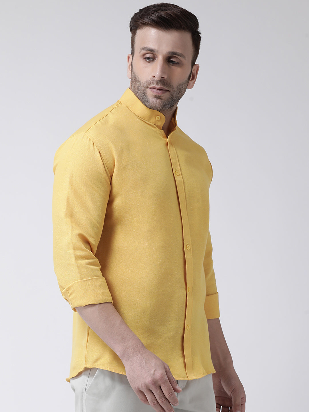 RIAG Mustard Men's Chinese Collar Full Sleeves Shirt | Grocsy