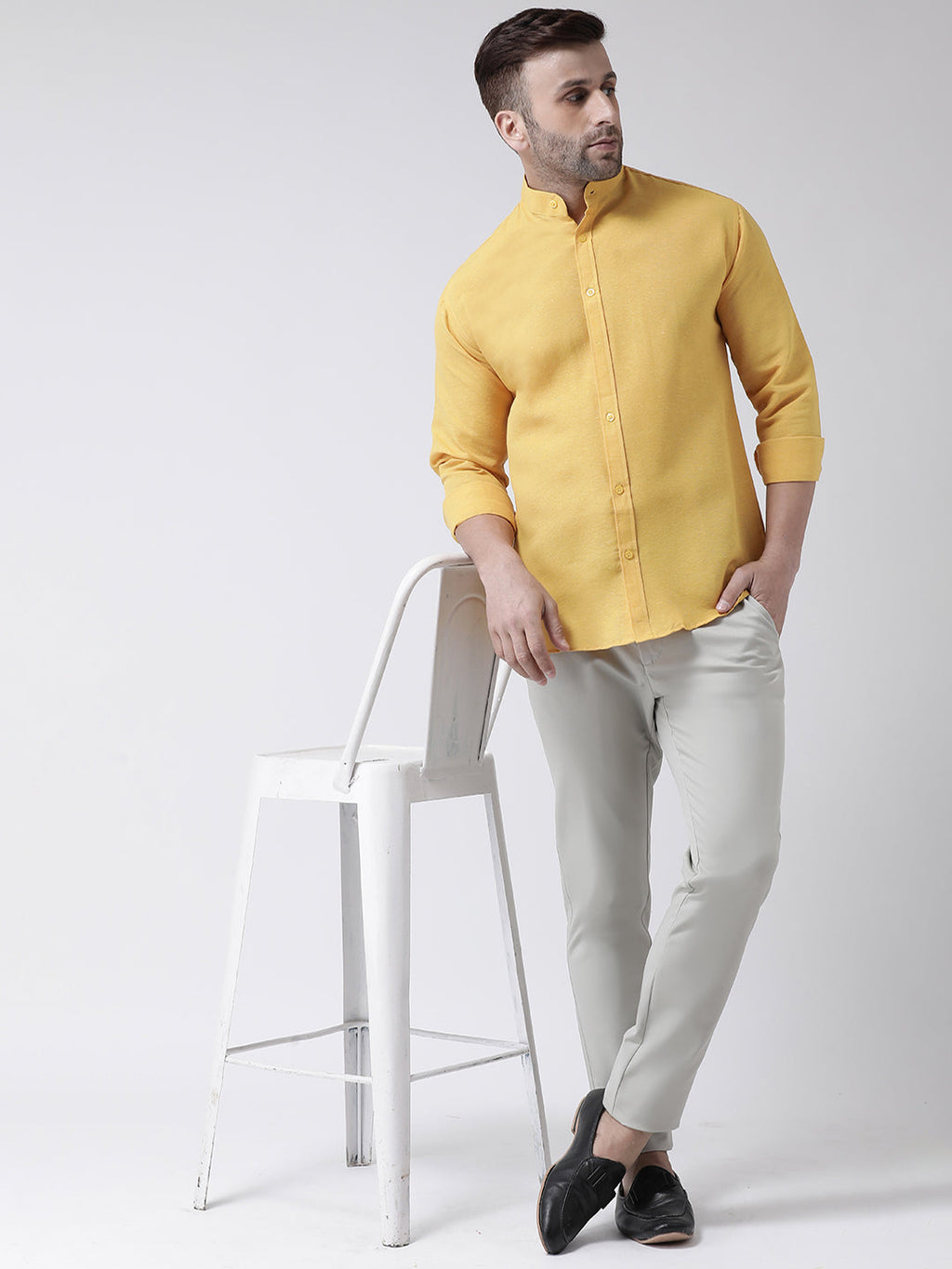 RIAG Mustard Men's Chinese Collar Full Sleeves Shirt | Grocsy