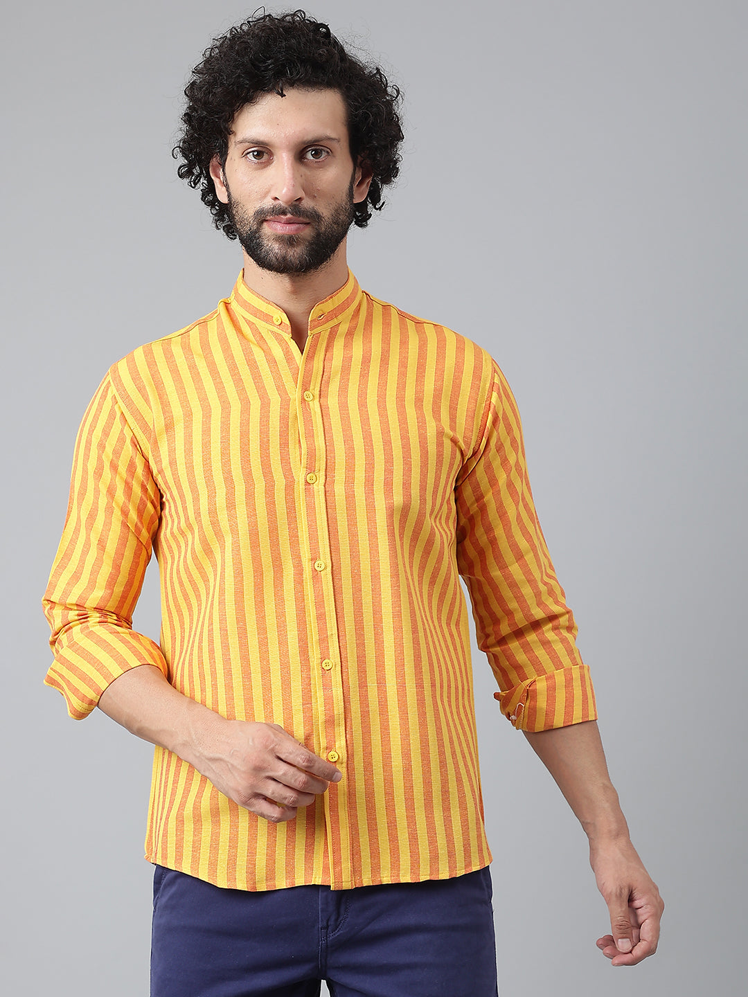 RIAG Yellow Men's Chinese Collar Full Sleeves Shirt | Grocsy