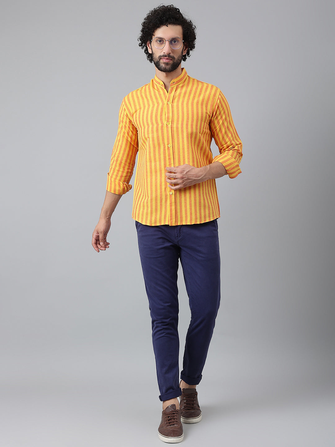 RIAG Yellow Men's Chinese Collar Full Sleeves Shirt | Grocsy