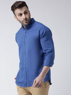 RIAG Navy Blue Men's Chinese Collar Full Sleeves Shirt | Grocsy