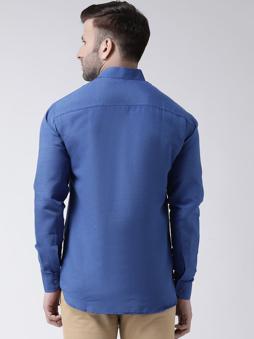 RIAG Navy Blue Men's Chinese Collar Full Sleeves Shirt | Grocsy