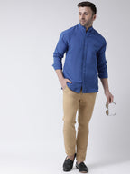 RIAG Navy Blue Men's Chinese Collar Full Sleeves Shirt | Grocsy