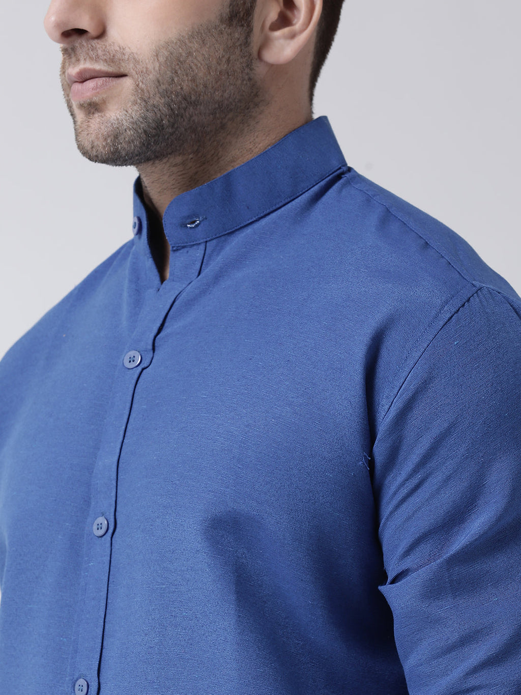 RIAG Navy Blue Men's Chinese Collar Full Sleeves Shirt | Grocsy