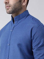 RIAG Navy Blue Men's Chinese Collar Full Sleeves Shirt | Grocsy