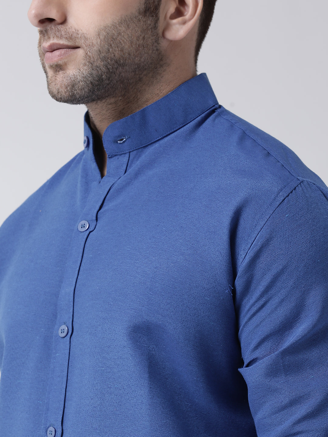 RIAG Navy Blue Men's Chinese Collar Full Sleeves Shirt | Grocsy