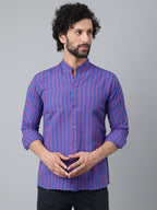 RIAG Blue Men's Chinese Collar Full Sleeves Shirt | Grocsy