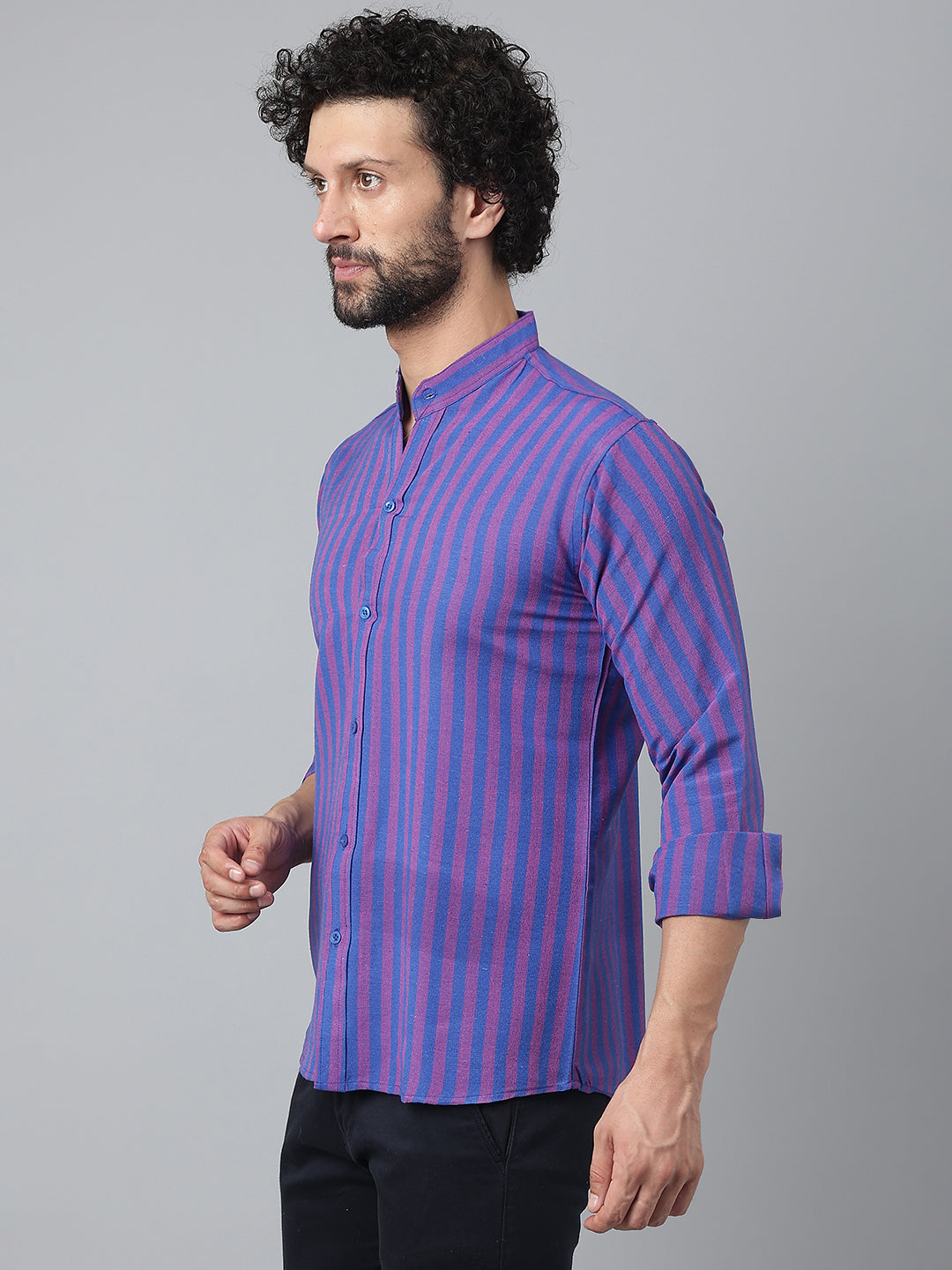 RIAG Blue Men's Chinese Collar Full Sleeves Shirt | Grocsy