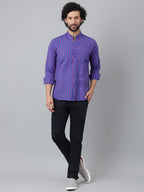RIAG Blue Men's Chinese Collar Full Sleeves Shirt | Grocsy