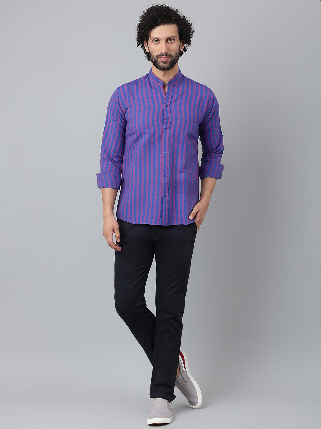 RIAG Blue Men's Chinese Collar Full Sleeves Shirt | Grocsy