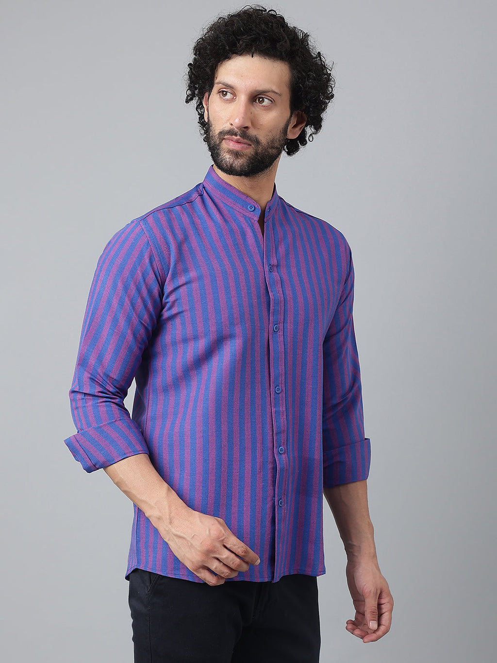 RIAG Blue Men's Chinese Collar Full Sleeves Shirt | Grocsy