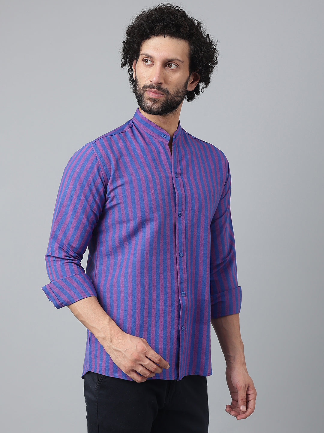 RIAG Blue Men's Chinese Collar Full Sleeves Shirt | Grocsy