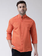 RIAG Orange Men's Chinese Collar Full Sleeves Shirt | Grocsy