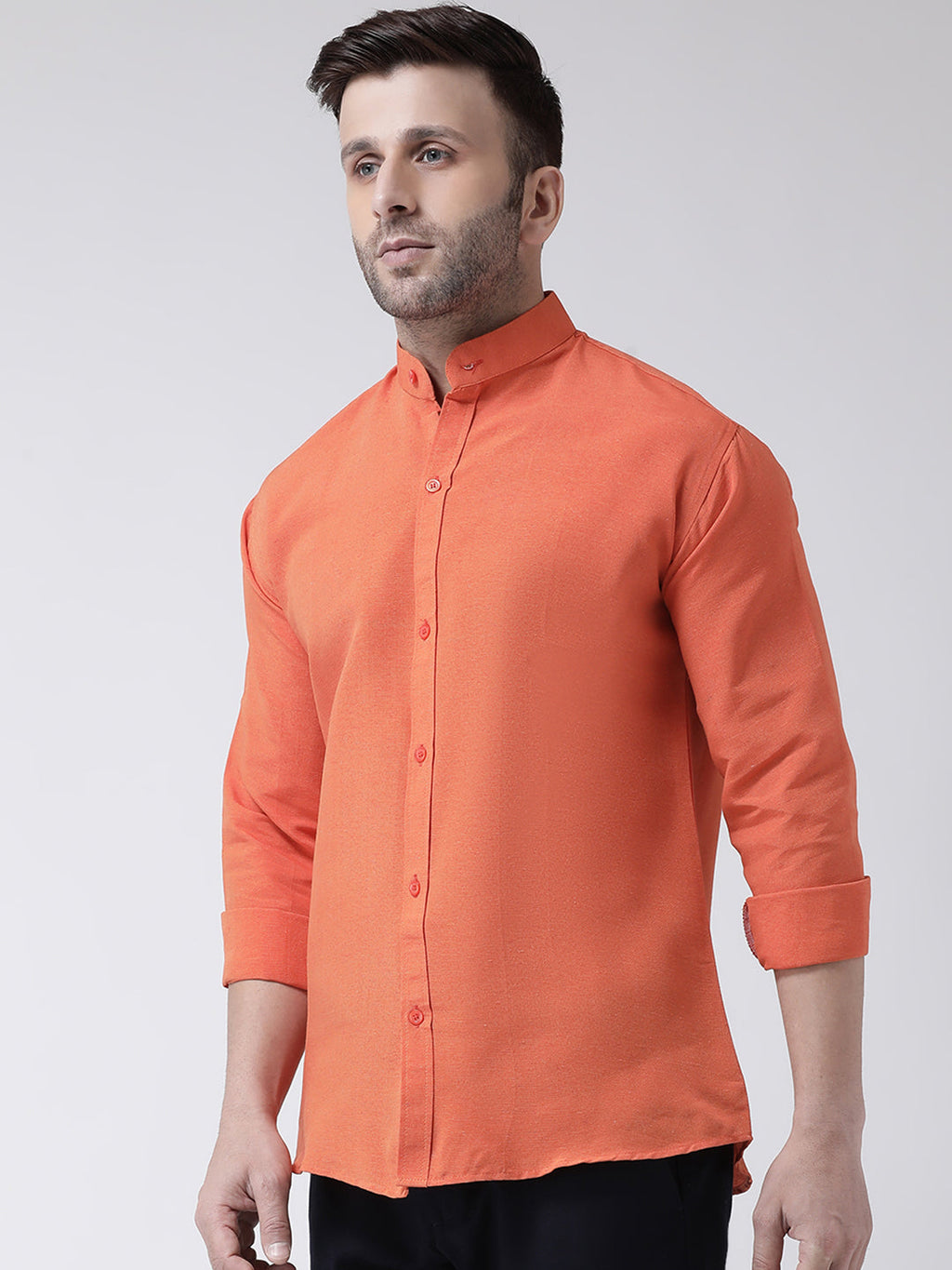 RIAG Orange Men's Chinese Collar Full Sleeves Shirt | Grocsy