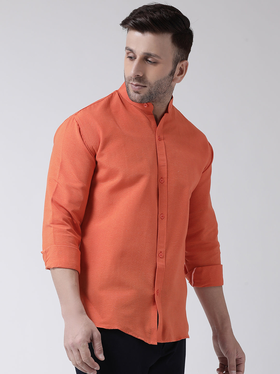 RIAG Orange Men's Chinese Collar Full Sleeves Shirt | Grocsy