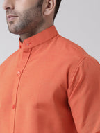 RIAG Orange Men's Chinese Collar Full Sleeves Shirt | Grocsy
