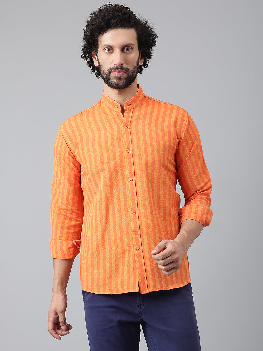 RIAG Orange Men's Chinese Collar Full Sleeves Shirt | Grocsy