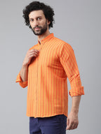 RIAG Orange Men's Chinese Collar Full Sleeves Shirt | Grocsy