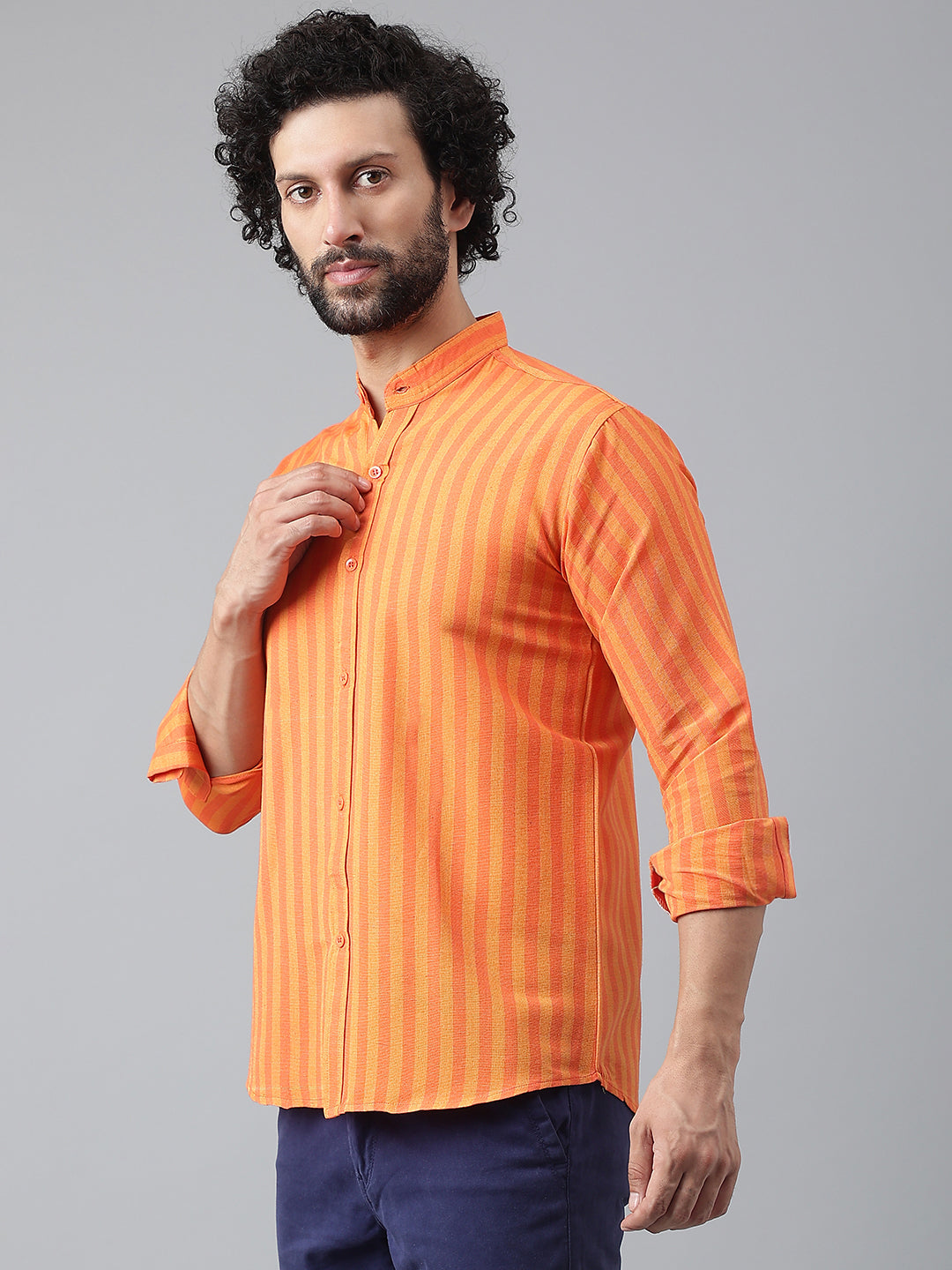 RIAG Orange Men's Chinese Collar Full Sleeves Shirt | Grocsy