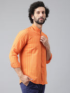 RIAG Orange Men's Chinese Collar Full Sleeves Shirt | Grocsy