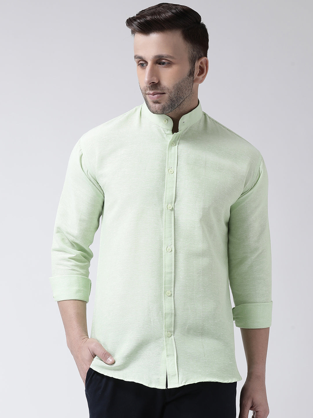 RIAG Green Men's Chinese Collar Full Sleeves Shirt | Grocsy