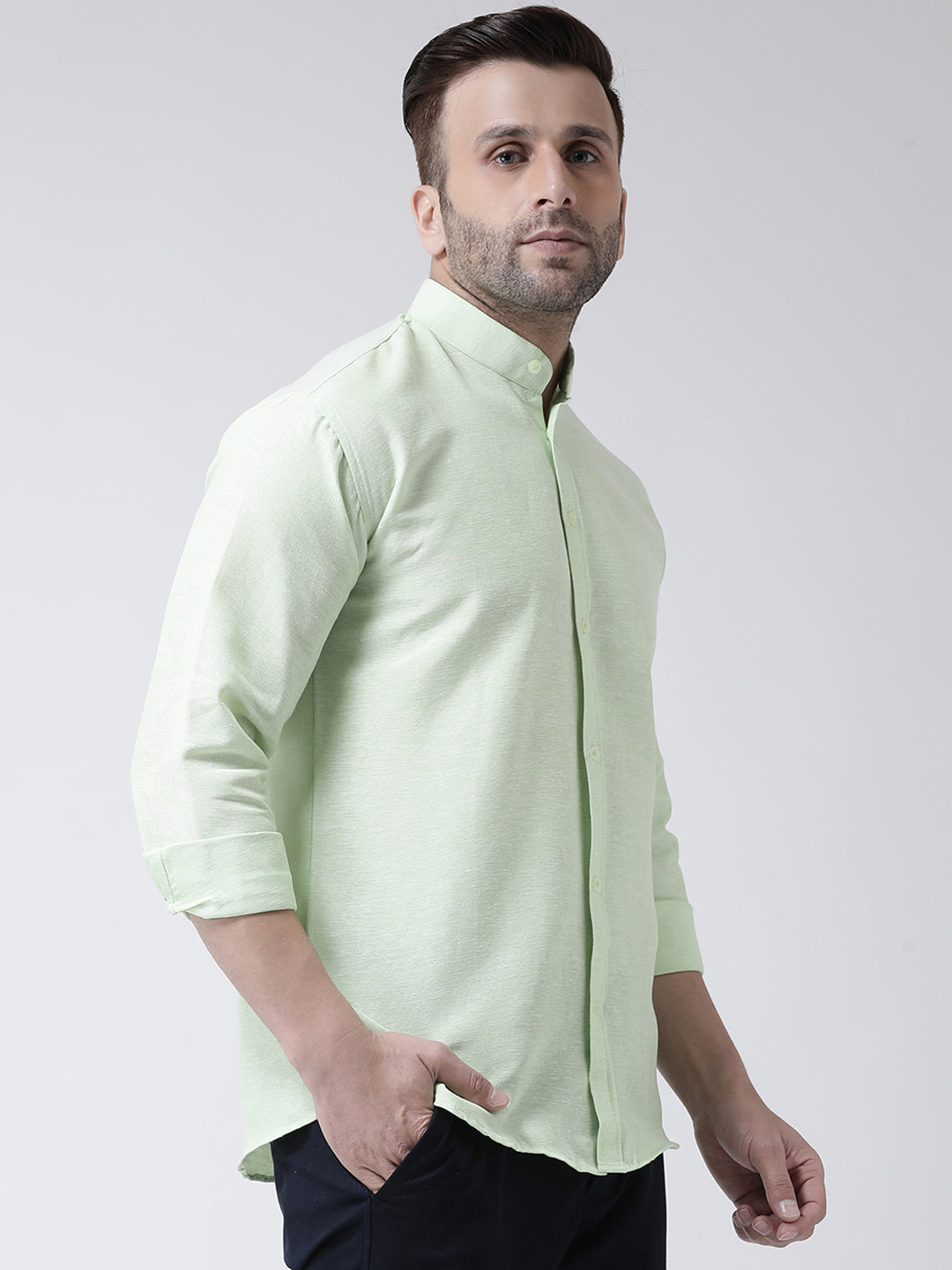 RIAG Green Men's Chinese Collar Full Sleeves Shirt | Grocsy