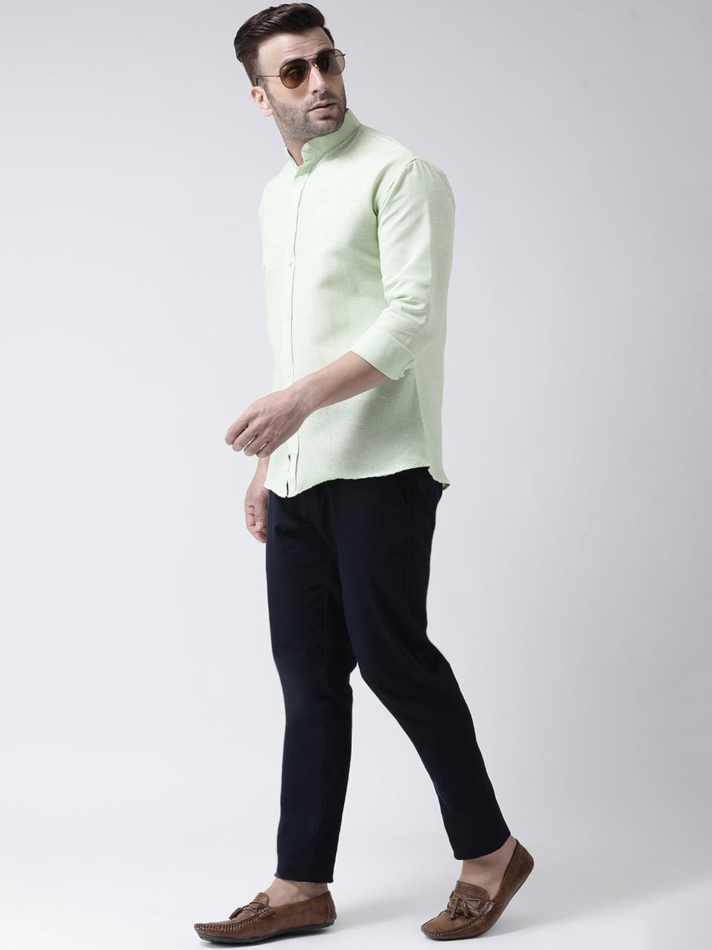 RIAG Green Men's Chinese Collar Full Sleeves Shirt | Grocsy