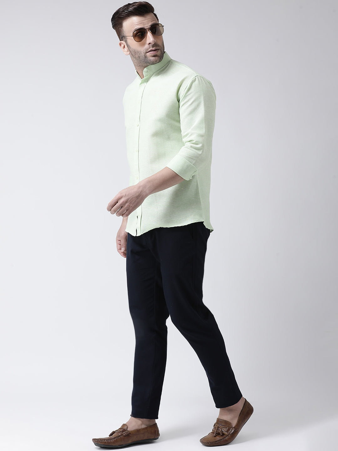 RIAG Green Men's Chinese Collar Full Sleeves Shirt | Grocsy