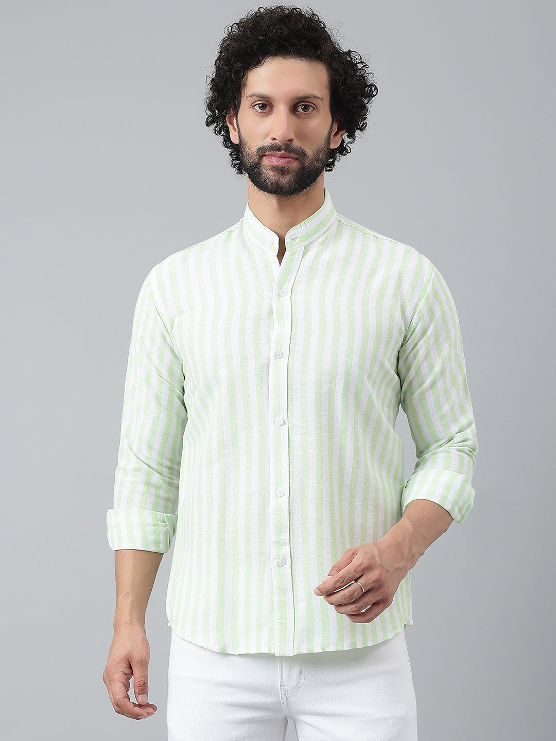 RIAG Green Men's Chinese Collar Full Sleeves Shirt | Grocsy