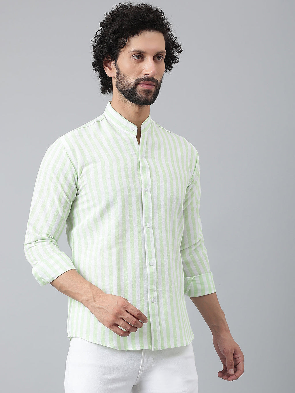 RIAG Green Men's Chinese Collar Full Sleeves Shirt | Grocsy