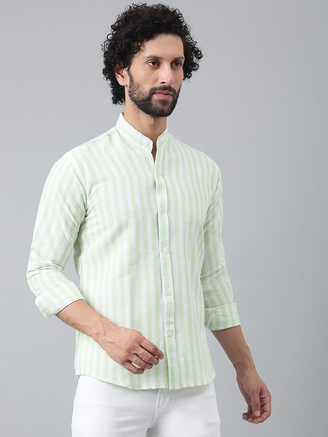 RIAG Green Men's Chinese Collar Full Sleeves Shirt | Grocsy
