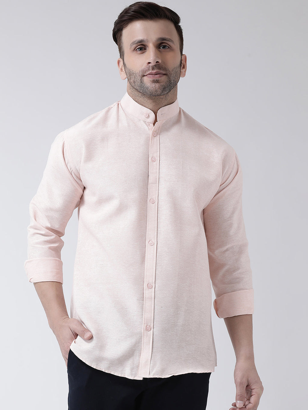 RIAG Peach Men's Chinese Collar Full Sleeves Shirt | Grocsy