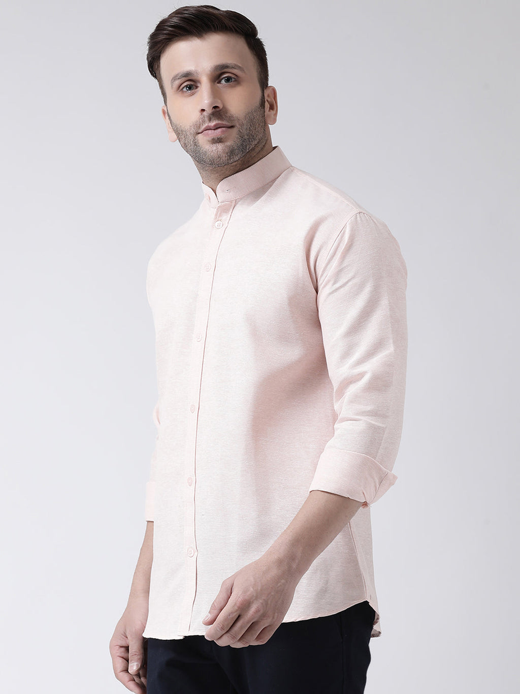 RIAG Peach Men's Chinese Collar Full Sleeves Shirt | Grocsy