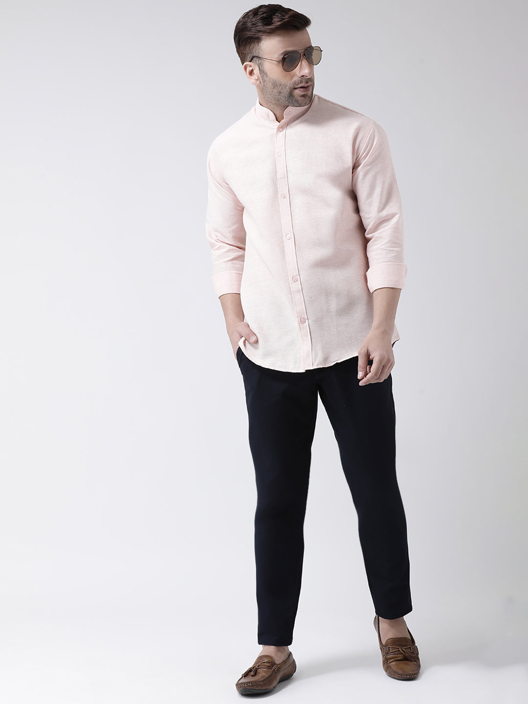 RIAG Peach Men's Chinese Collar Full Sleeves Shirt | Grocsy