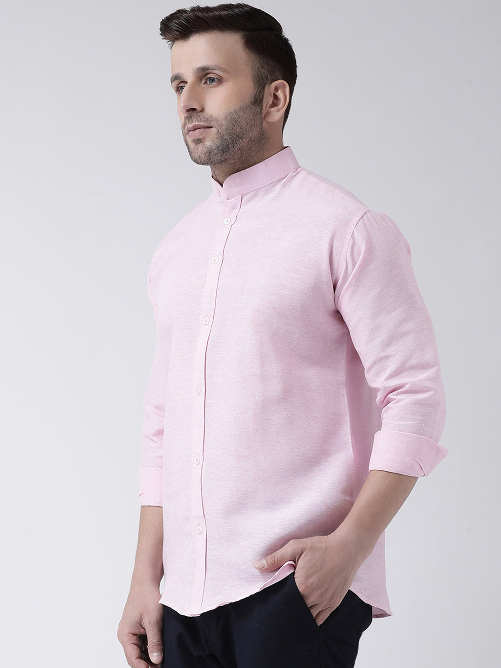 RIAG Pink Men's Chinese Collar Full Sleeves Shirt | Grocsy