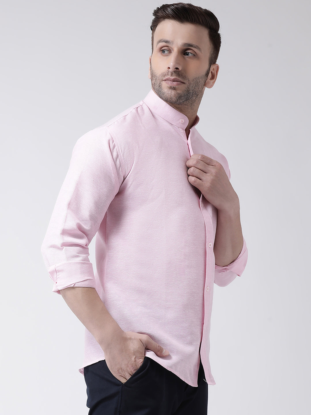 RIAG Pink Men's Chinese Collar Full Sleeves Shirt | Grocsy