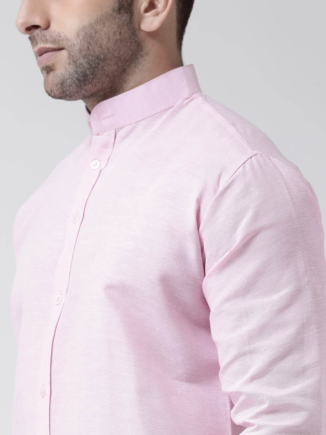 RIAG Pink Men's Chinese Collar Full Sleeves Shirt | Grocsy