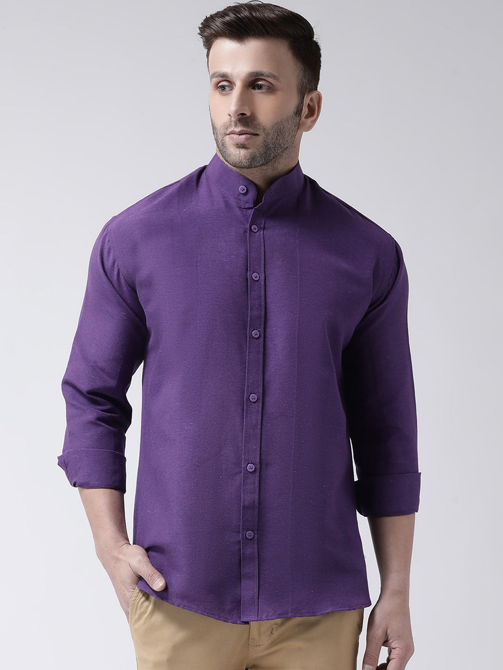 RIAG Purple Men's Chinese Collar Full Sleeves Shirt | Grocsy