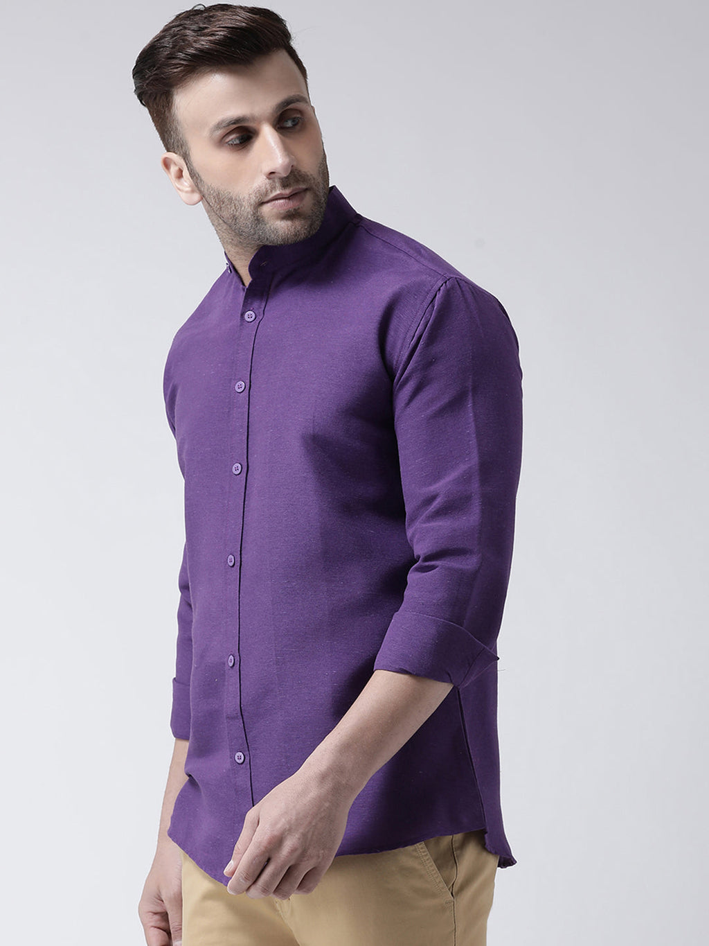 RIAG Purple Men's Chinese Collar Full Sleeves Shirt | Grocsy