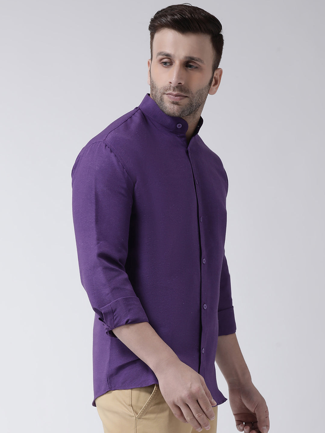 RIAG Purple Men's Chinese Collar Full Sleeves Shirt | Grocsy