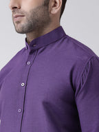 RIAG Purple Men's Chinese Collar Full Sleeves Shirt | Grocsy