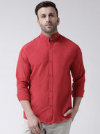 RIAG Red Men's Chinese Collar Full Sleeves Shirt | Grocsy