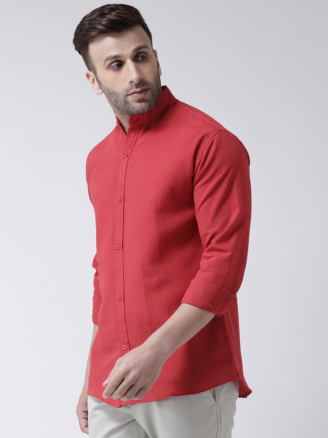 RIAG Red Men's Chinese Collar Full Sleeves Shirt | Grocsy