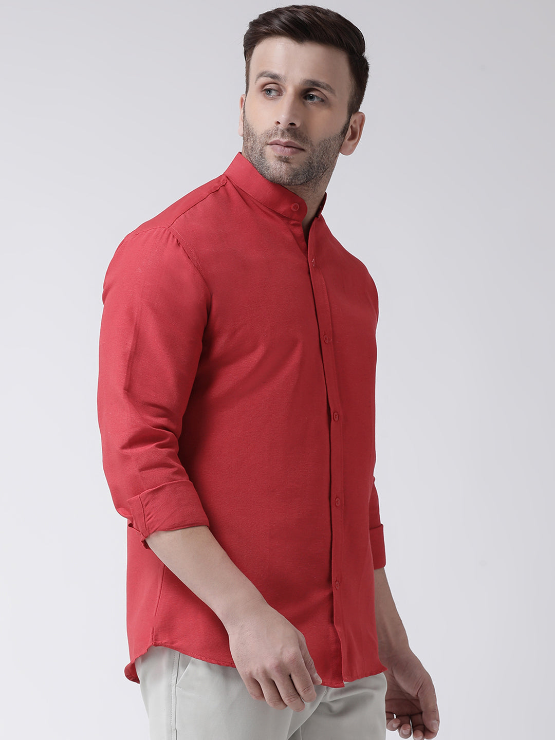 RIAG Red Men's Chinese Collar Full Sleeves Shirt | Grocsy