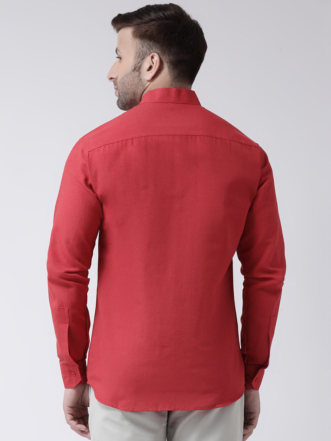 RIAG Red Men's Chinese Collar Full Sleeves Shirt | Grocsy