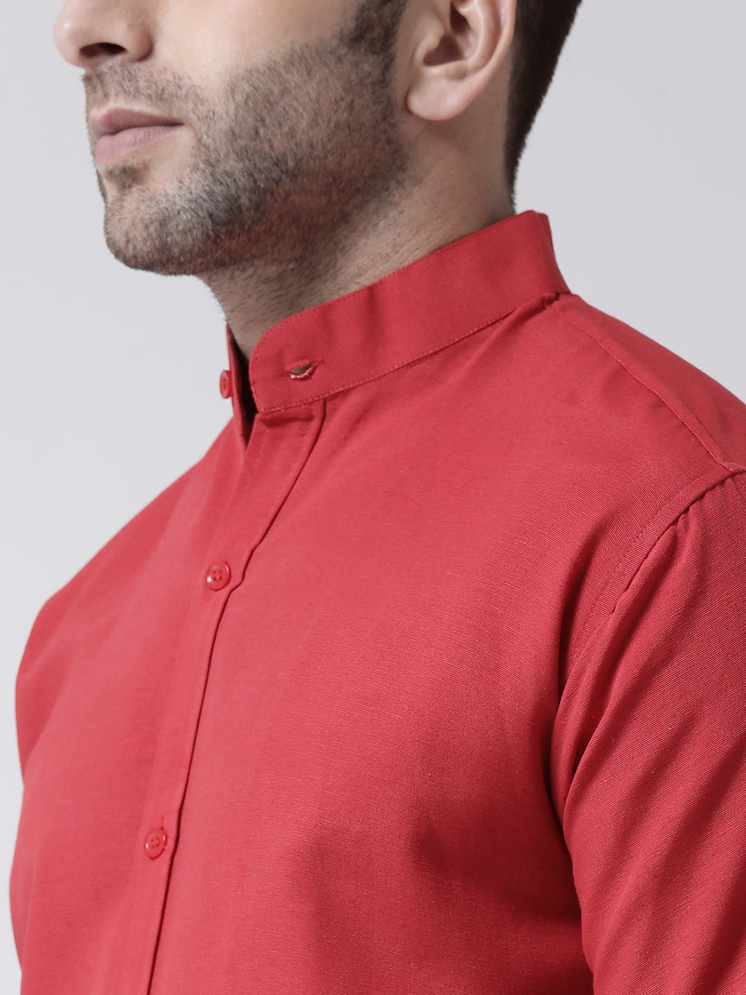 RIAG Red Men's Chinese Collar Full Sleeves Shirt | Grocsy