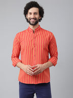 RIAG Red Men's Chinese Collar Full Sleeves Shirt | Grocsy