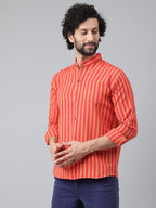 RIAG Red Men's Chinese Collar Full Sleeves Shirt | Grocsy