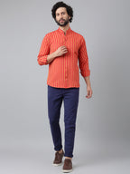RIAG Red Men's Chinese Collar Full Sleeves Shirt | Grocsy